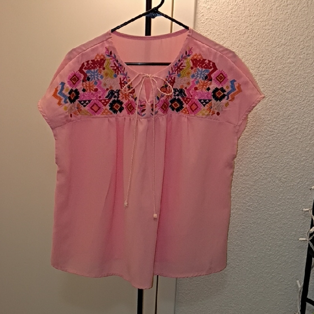 SHEIN Pink Embroidered Blouse